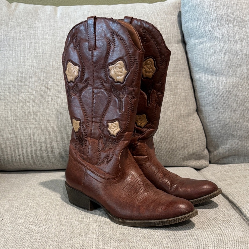 DSW Brown Heeled Cowboy Boots